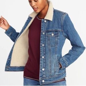 Old Navy Women's Blue Denim Sherpa Trucker Jacket